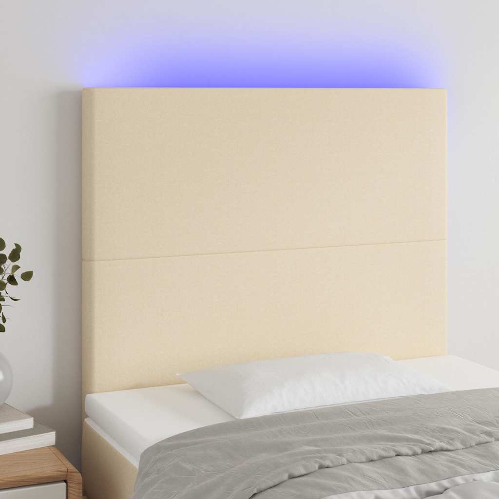 Krémszínű szövet LED-es fejtámla 100x5x118/128 cm