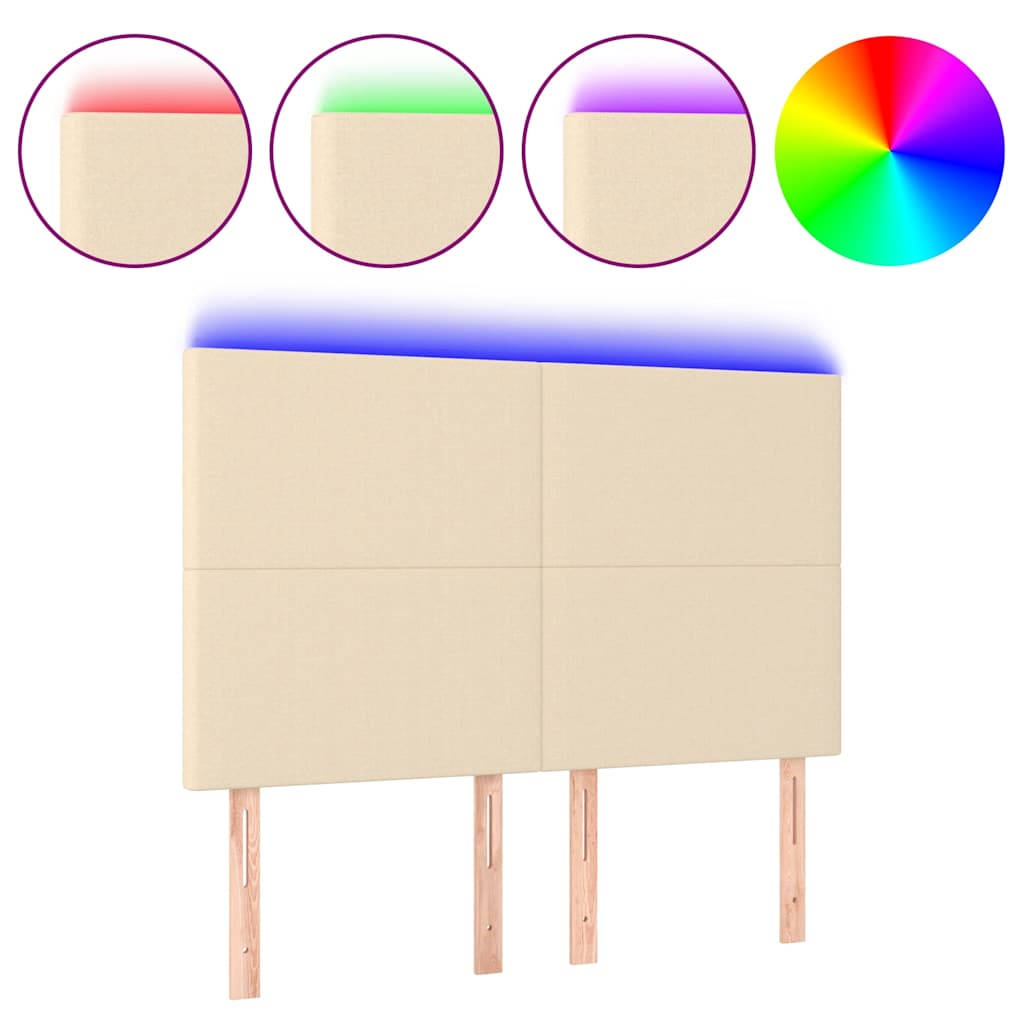 Krémszínű szövet LED-es fejtámla 144x5x118/128 cm 2