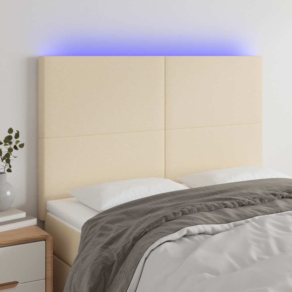 Krémszínű szövet LED-es fejtámla 144x5x118/128 cm
