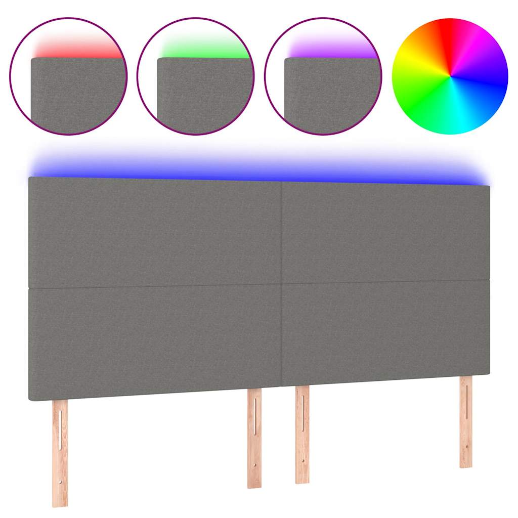 Sötétszürke szövet LED-es fejtámla 160x5x118/128 cm 2
