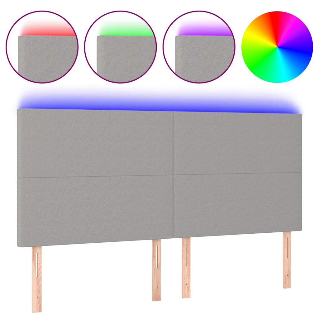 Világosszürke szövet LED-es fejtámla 180x5x118/128 cm 2