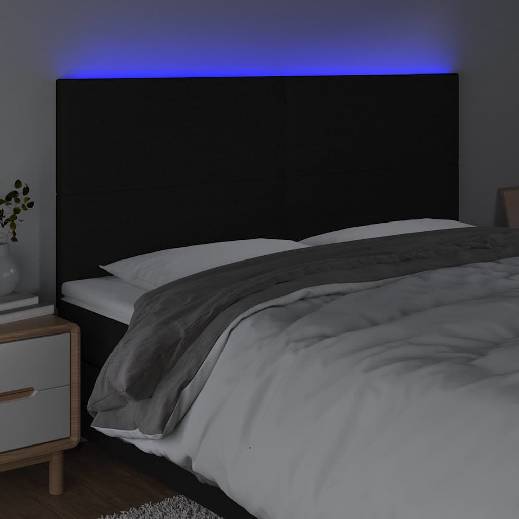 Fekete szövet LED-es fejtámla 180x5x118/128 cm 3