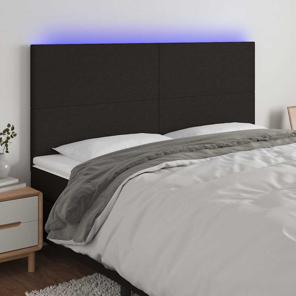 Fekete szövet LED-es fejtámla 180x5x118/128 cm
