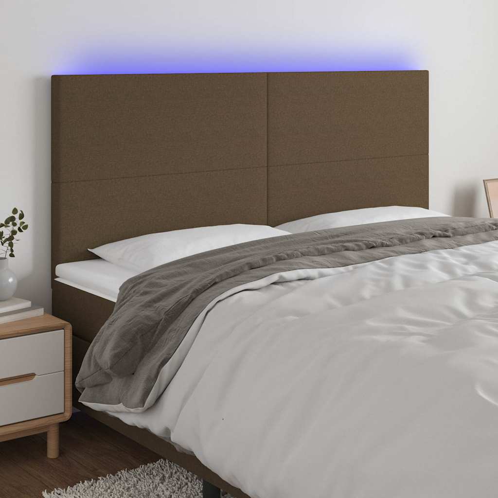 Sötétbarna szövet LED-es fejtámla 200x5x118/128 cm