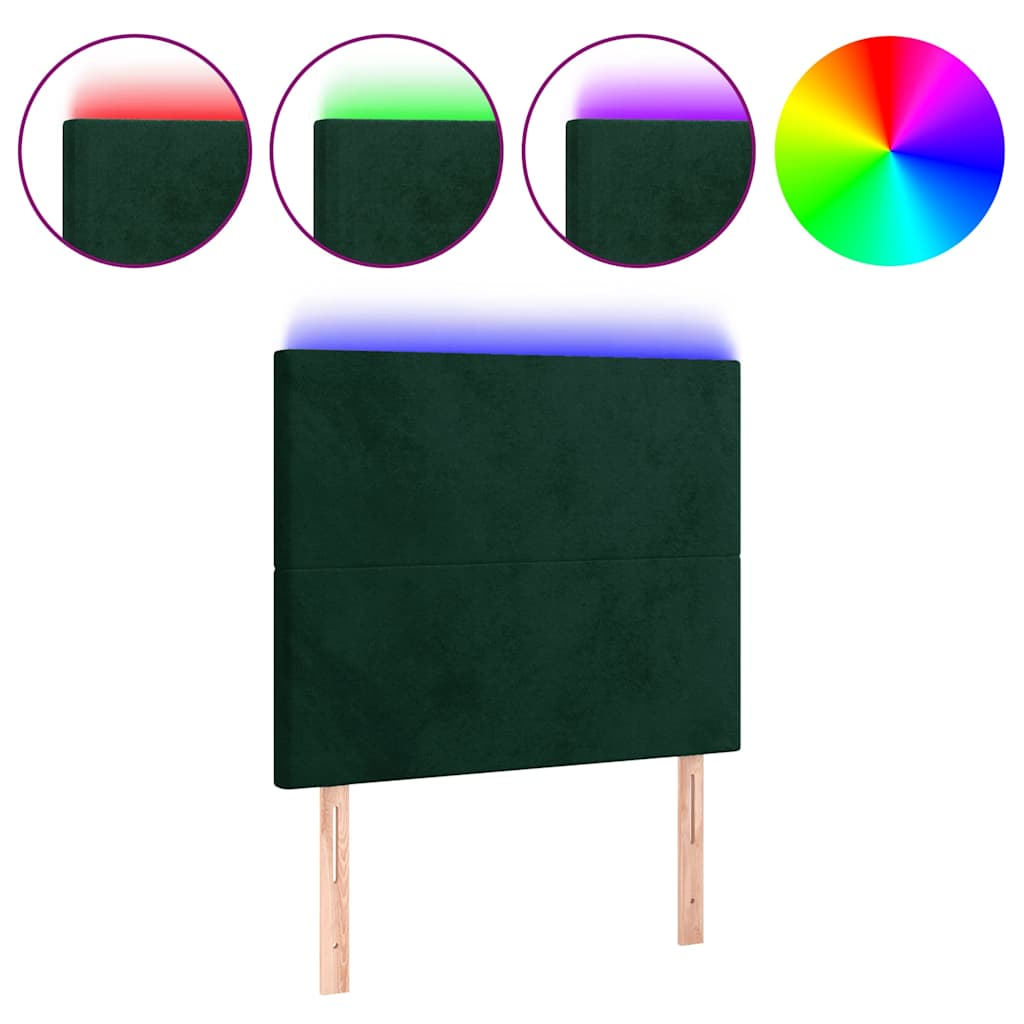 Sötétzöld bársony LED-es fejtámla 90x5x118/128 cm 2