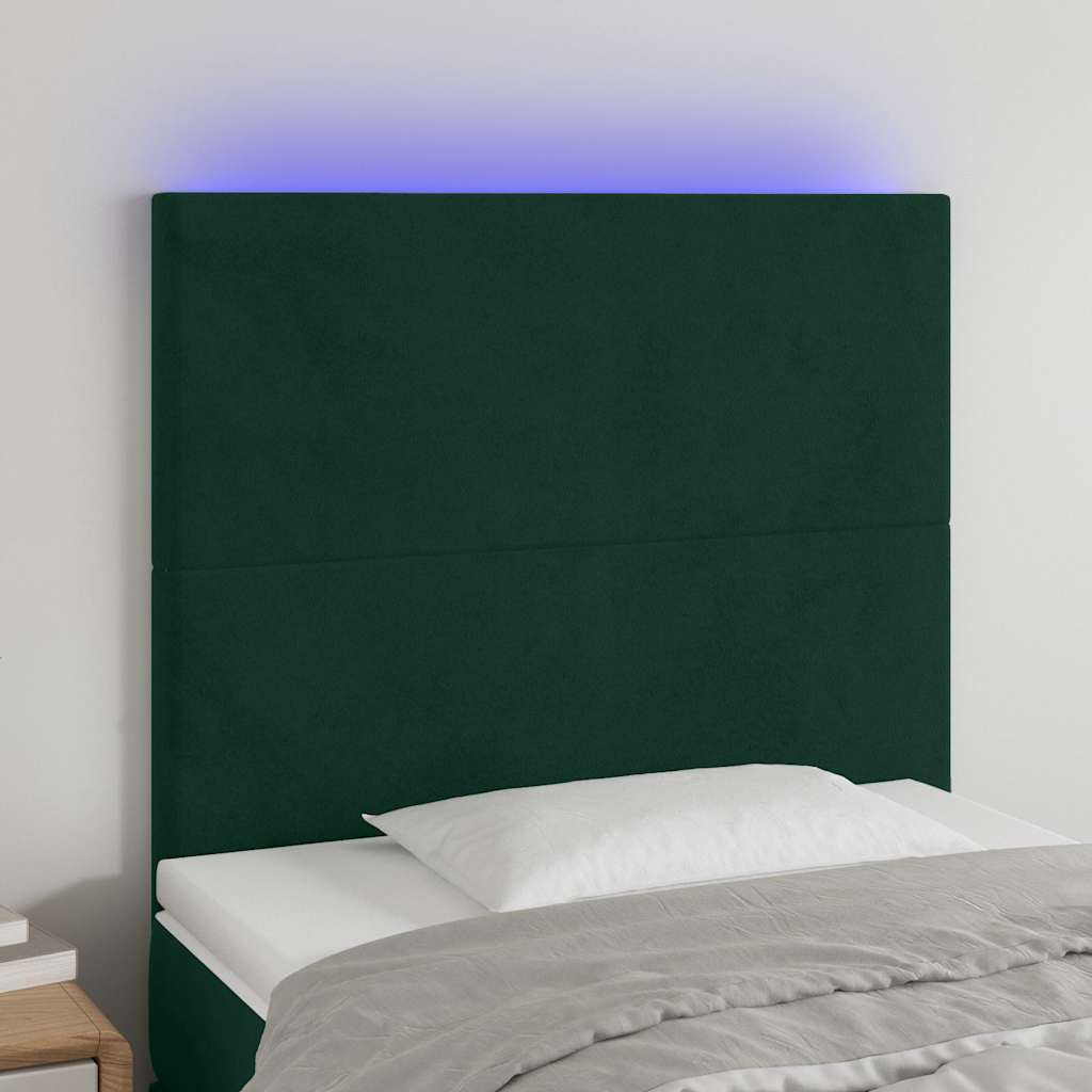 Sötétzöld bársony LED-es fejtámla 90x5x118/128 cm