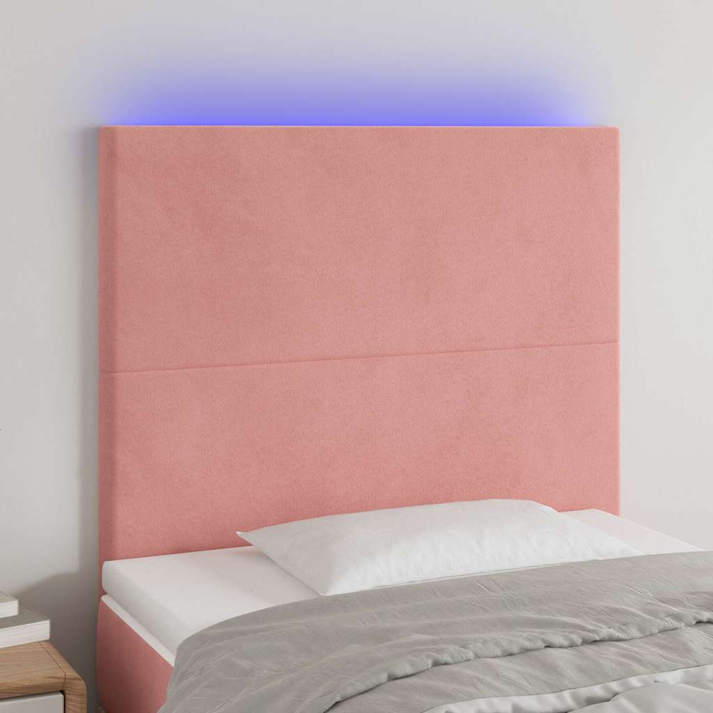 Rózsaszín bársony LED-es fejtámla 100x5x118/128 cm