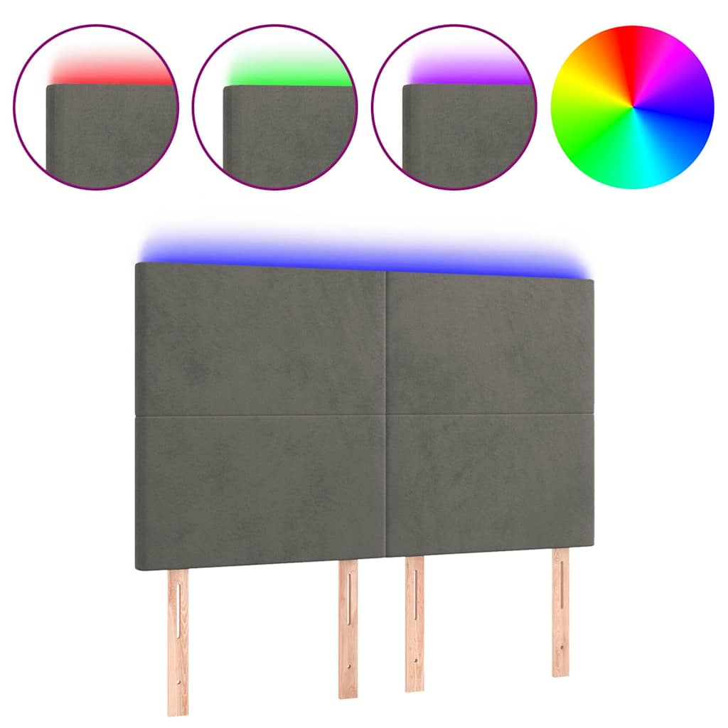 Sötétszürke bársony LED-es fejtámla 144x5x118/128 cm 2