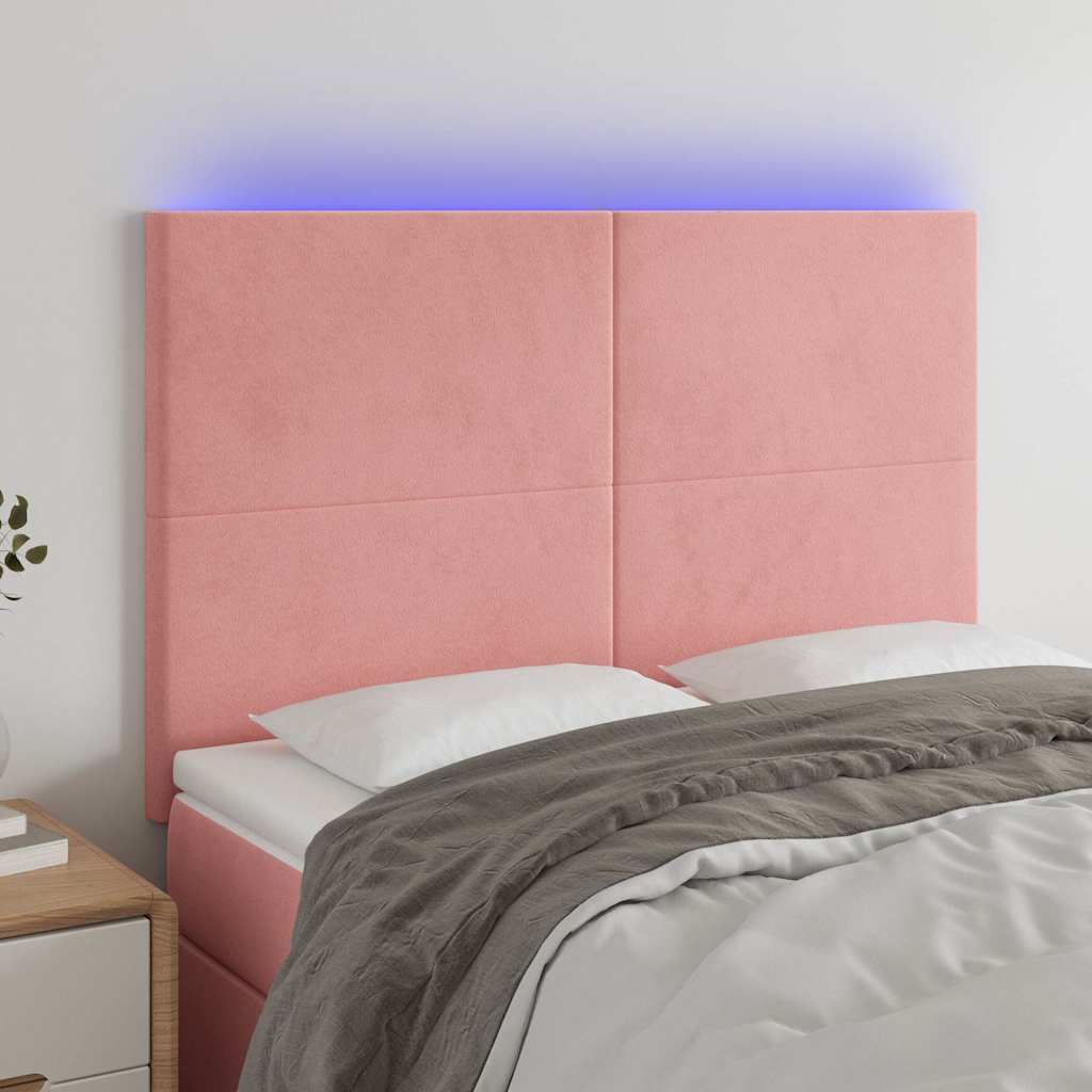 Rózsaszín bársony LED-es fejtámla 144x5x118/128 cm