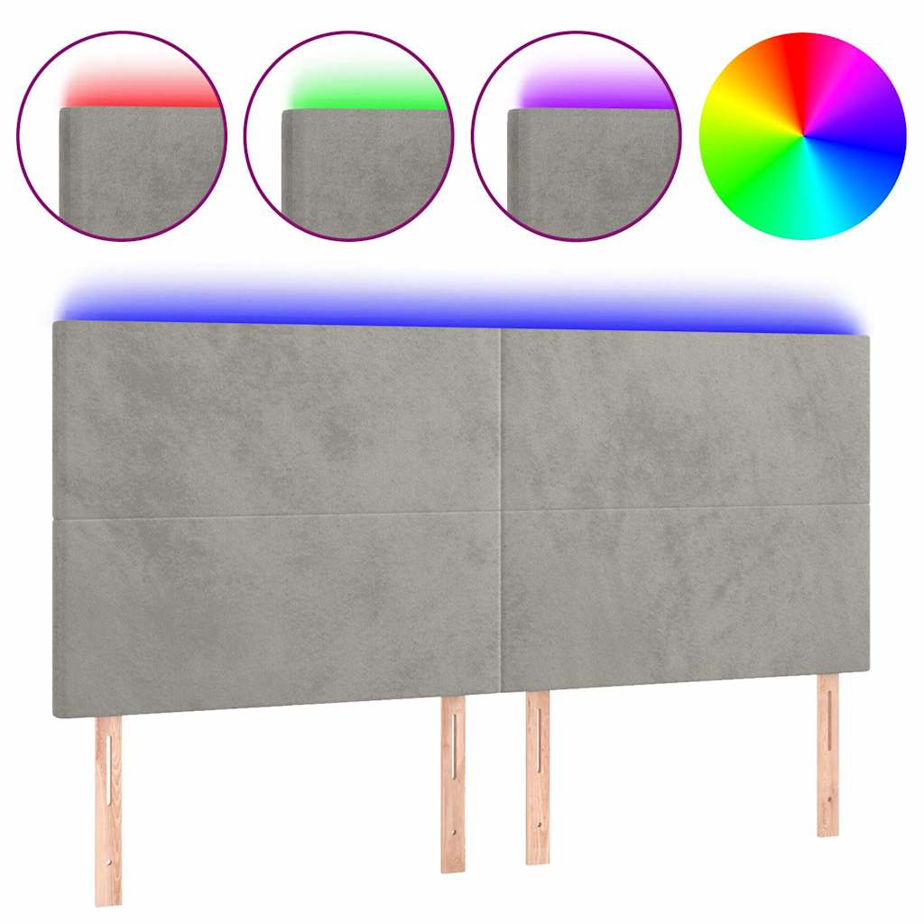 Világosszürke bársony LED-es fejtámla 160x5x118/128 cm 2