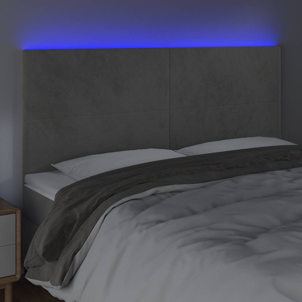 Világosszürke bársony LED-es fejtámla 160x5x118/128 cm 3