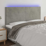 Világosszürke bársony LED-es fejtámla 160x5x118/128 cm
