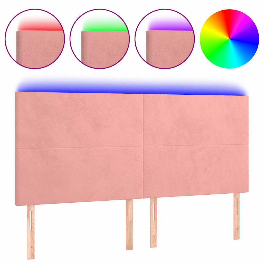 Rózsaszín bársony LED-es fejtámla 160x5x118/128 cm 2