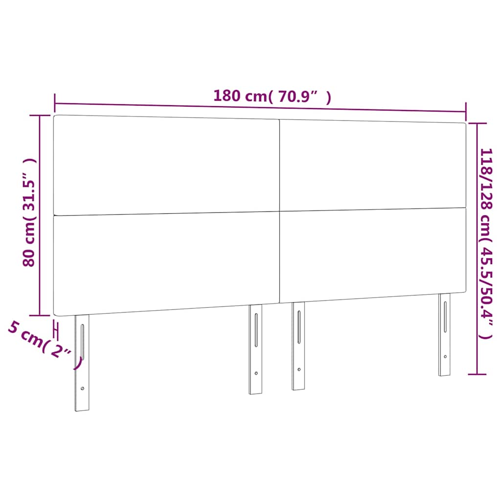 Sötétszürke bársony LED-es fejtámla 180x5x118/128 cm 6