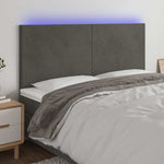 Sötétszürke bársony LED-es fejtámla 180x5x118/128 cm