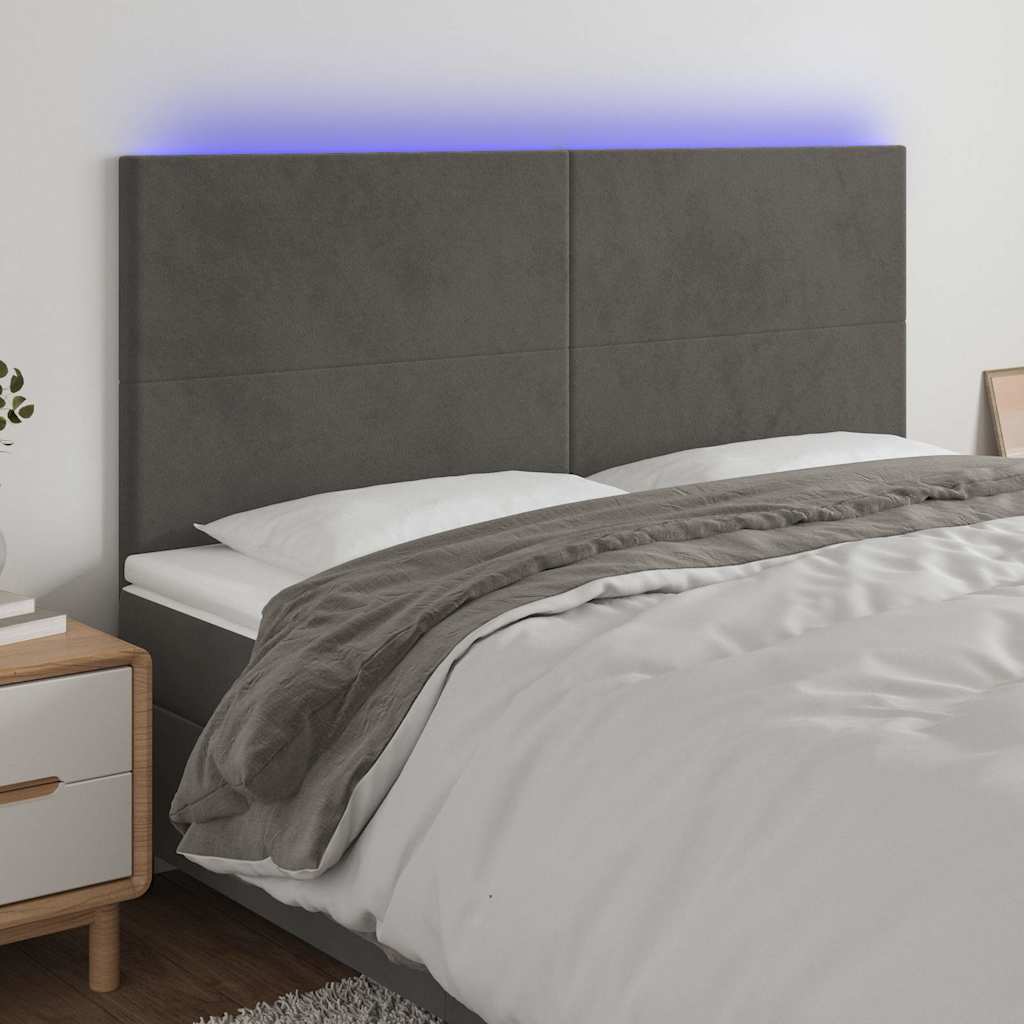 Sötétszürke bársony LED-es fejtámla 180x5x118/128 cm