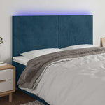 Sötétkék bársony LED-es fejtámla 180x5x118/128 cm