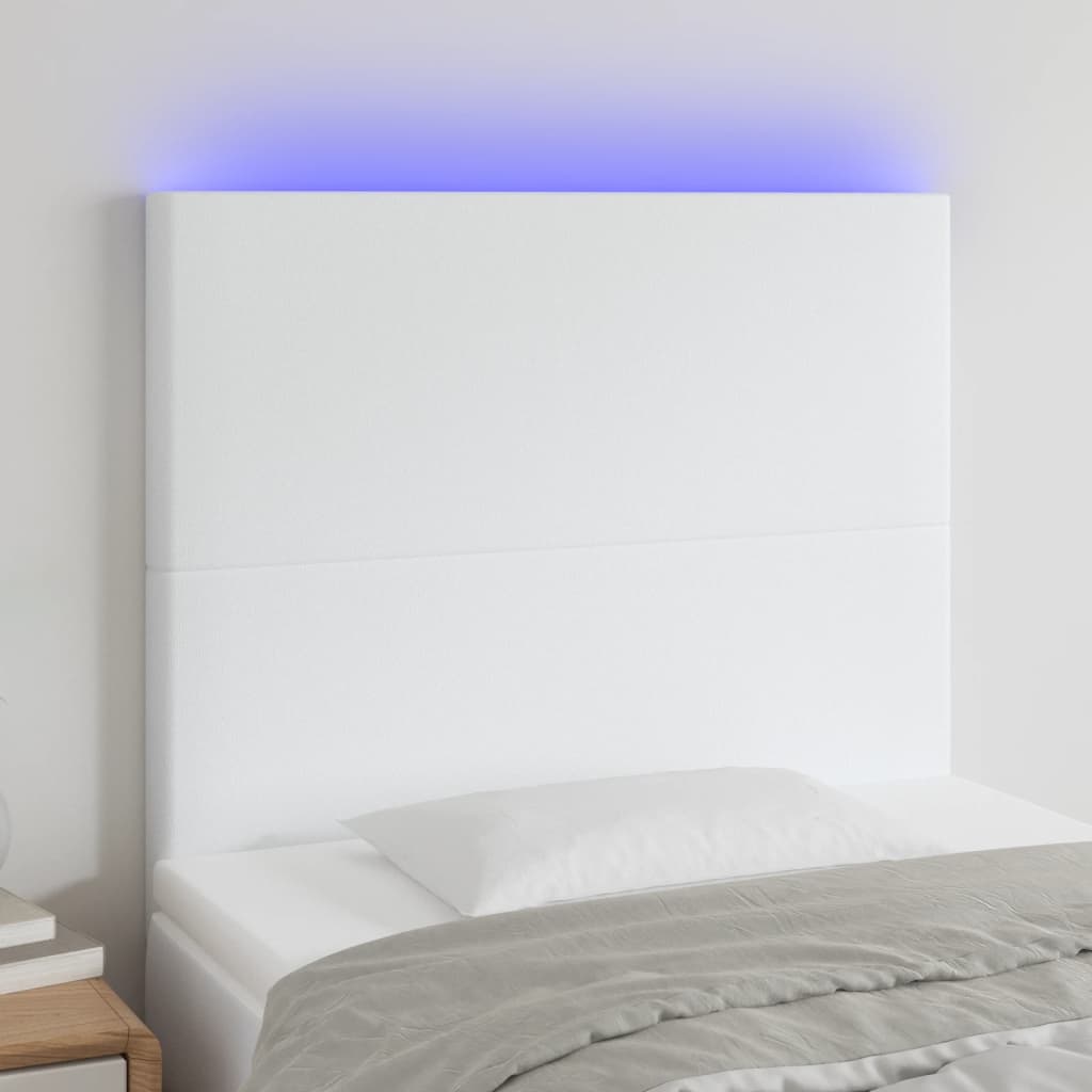Fehér műbőr LED-es fejtámla 100x5x118/128 cm