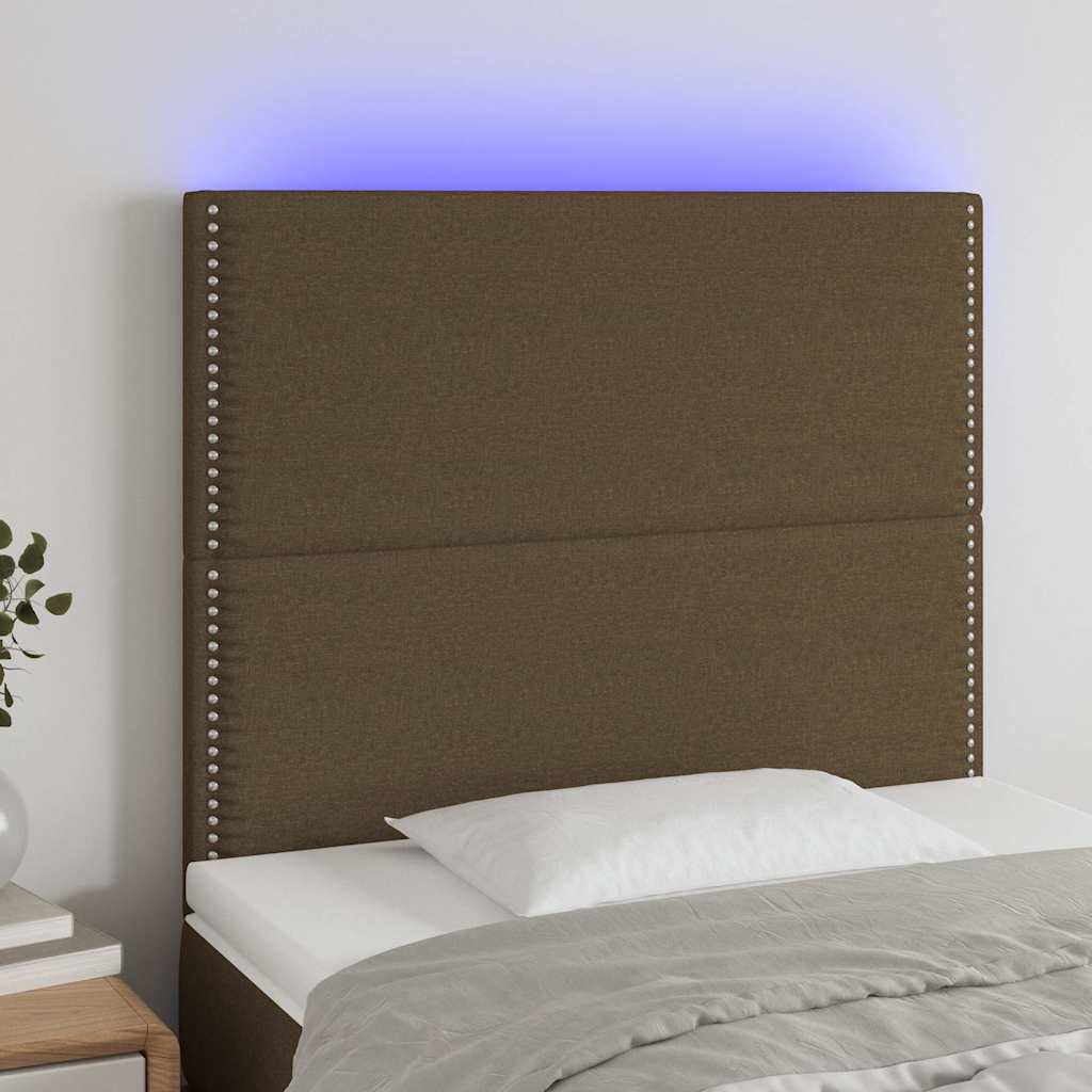 Sötétbarna szövet LED-es fejtámla 90x5x118/128 cm