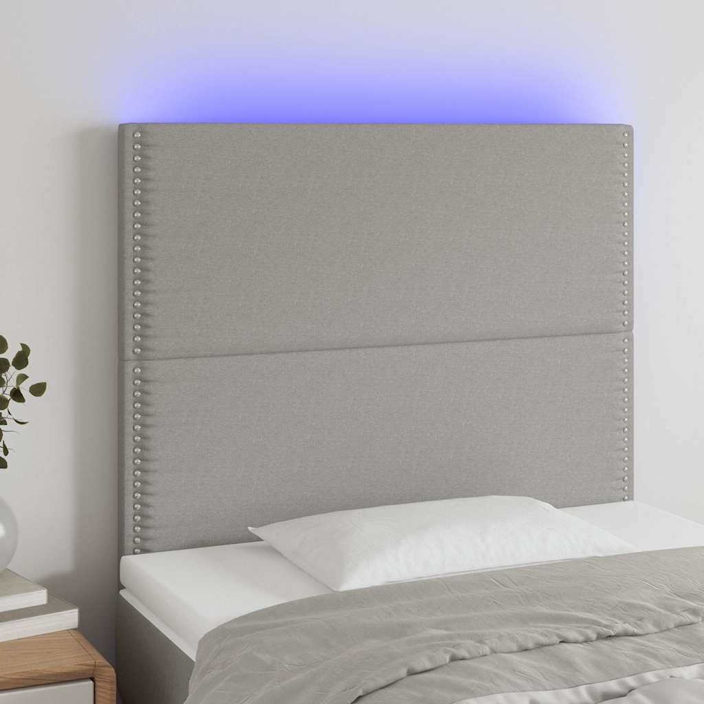Világosszürke szövet LED-es fejtámla 100x5x118/128 cm
