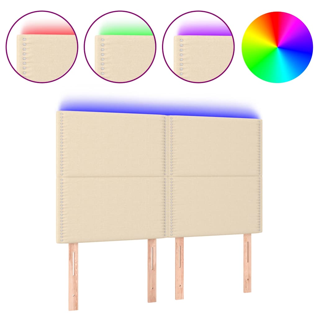 Krémszínű szövet LED-es fejtámla 144x5x118/128 cm 2