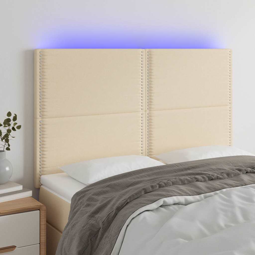 Krémszínű szövet LED-es fejtámla 144x5x118/128 cm