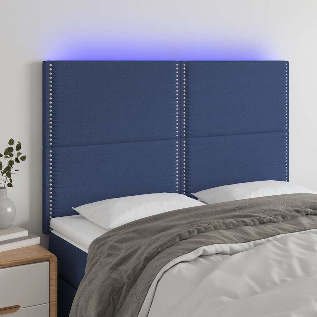 Kék szövet LED-es fejtámla 144x5x118/128 cm