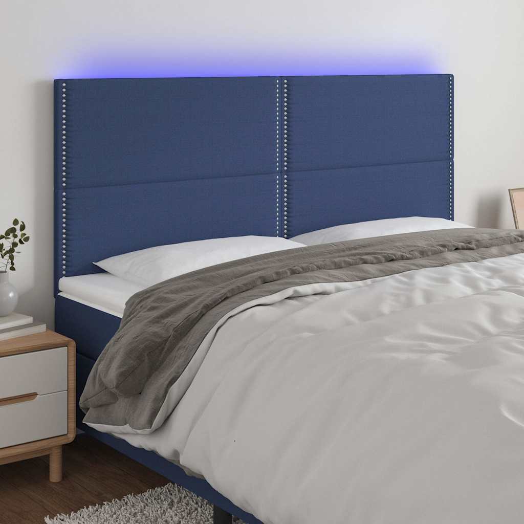 Kék szövet LED-es fejtámla 200x5x118/128 cm