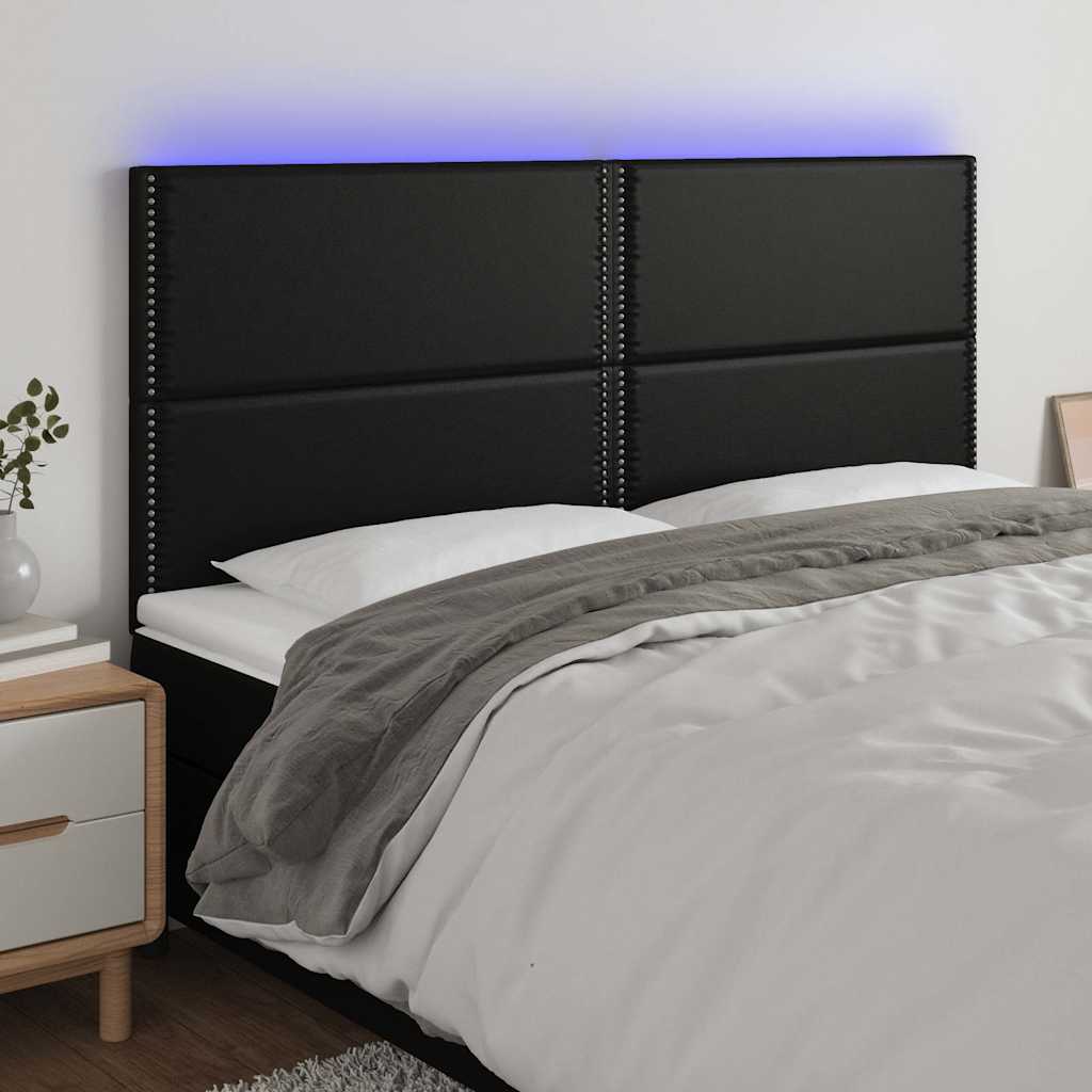 Fekete műbőr LED-es fejtámla 180x5x118/128 cm