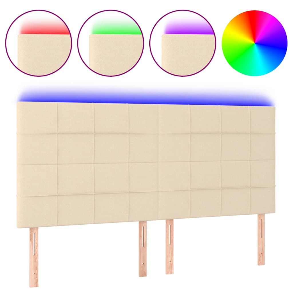 Krémszínű szövet LED-es fejtámla szárnyakkal 160x5x118/128 cm 2
