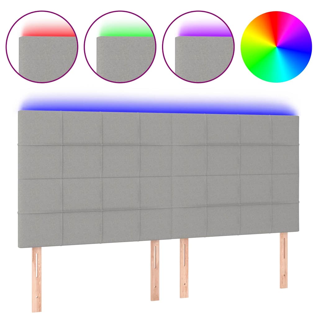 Világosszürke szövet LED-es fejtámla 200x5x118/128 cm 2