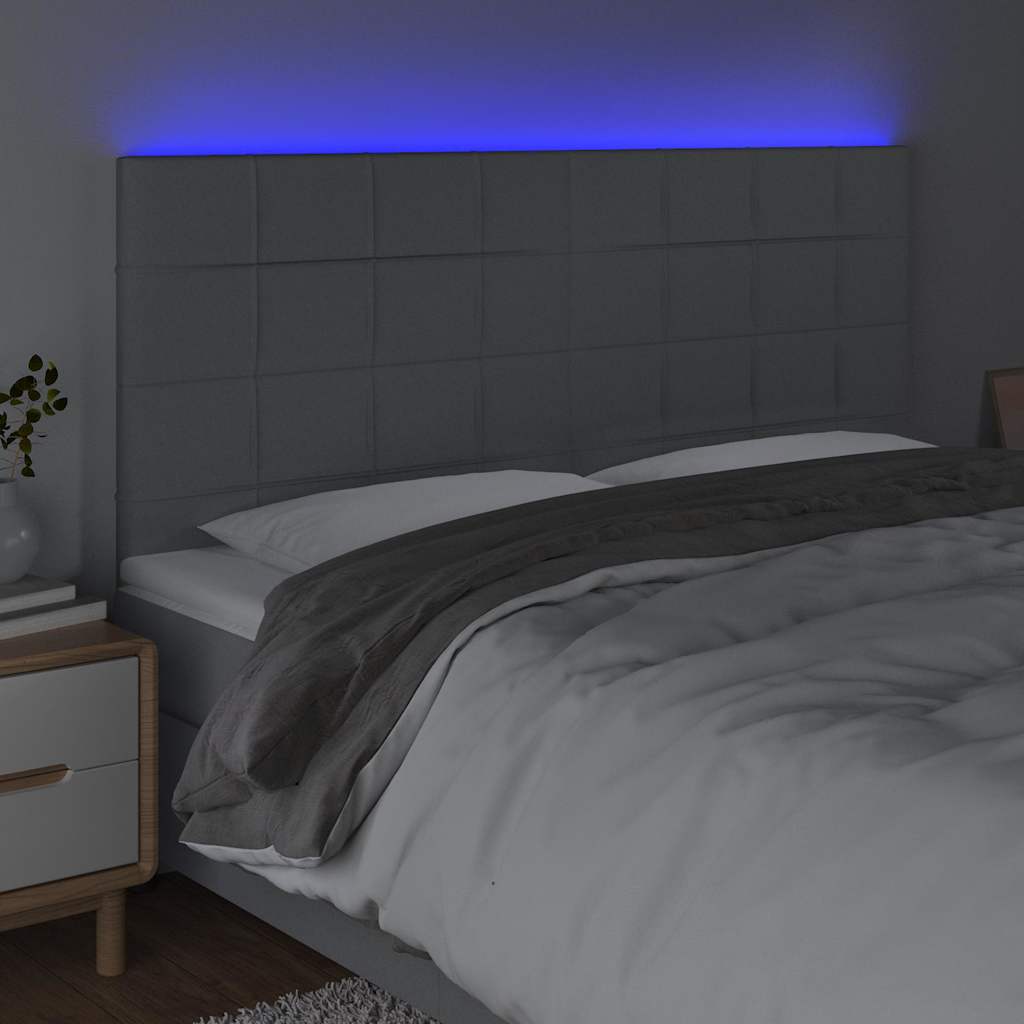 Világosszürke szövet LED-es fejtámla 200x5x118/128 cm 3