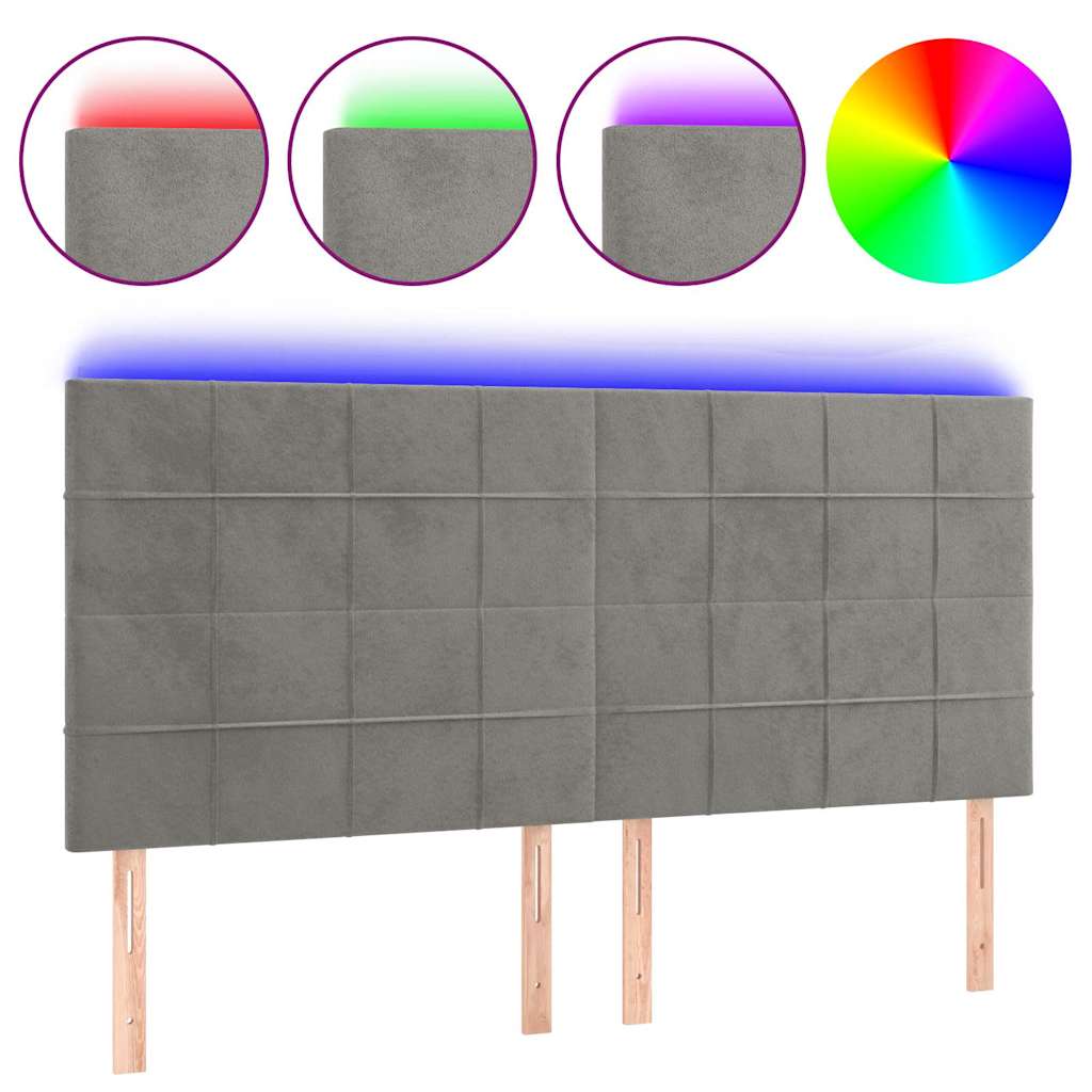 Világosszürke bársony LED-es fejtámla 180x5x118/128 cm 2