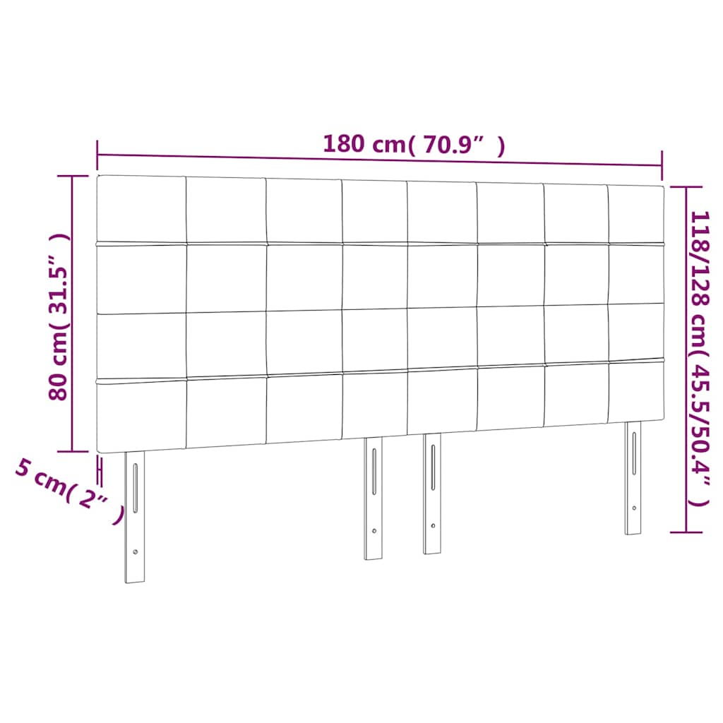 Világosszürke bársony LED-es fejtámla 180x5x118/128 cm 6