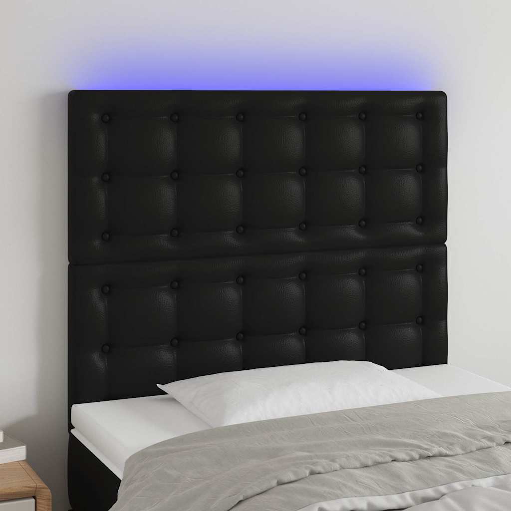 Fekete műbőr LED-es fejtámla 80x5x118/128 cm