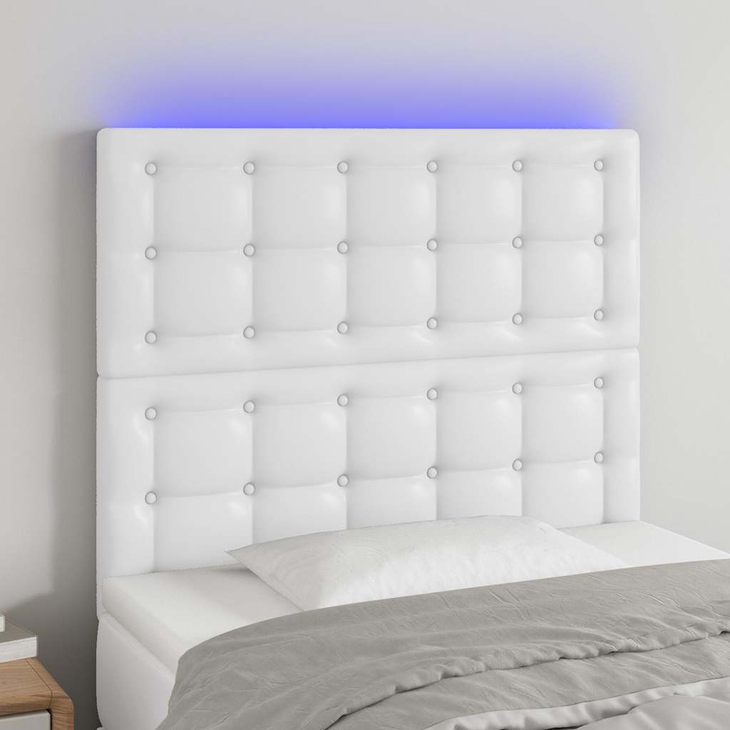 Fehér műbőr LED-es fejtámla 90x5x118/128 cm