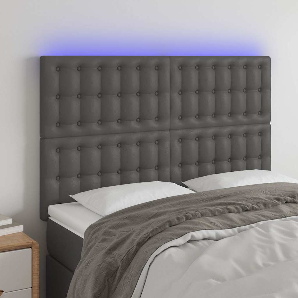 Szürke műbőr LED-es fejtámla 144x5x118/128 cm