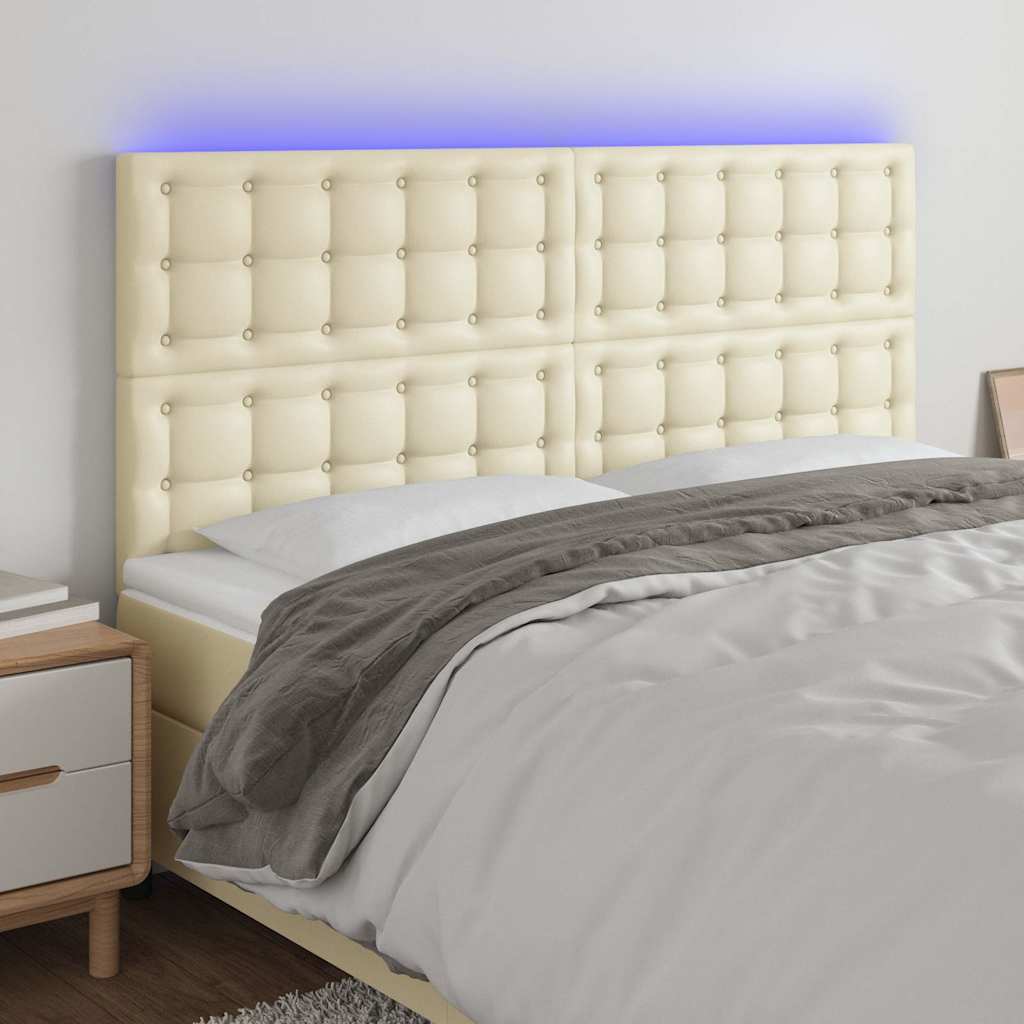 Krémszínű műbőr LED-es fejtámla 160x5x118/128 cm