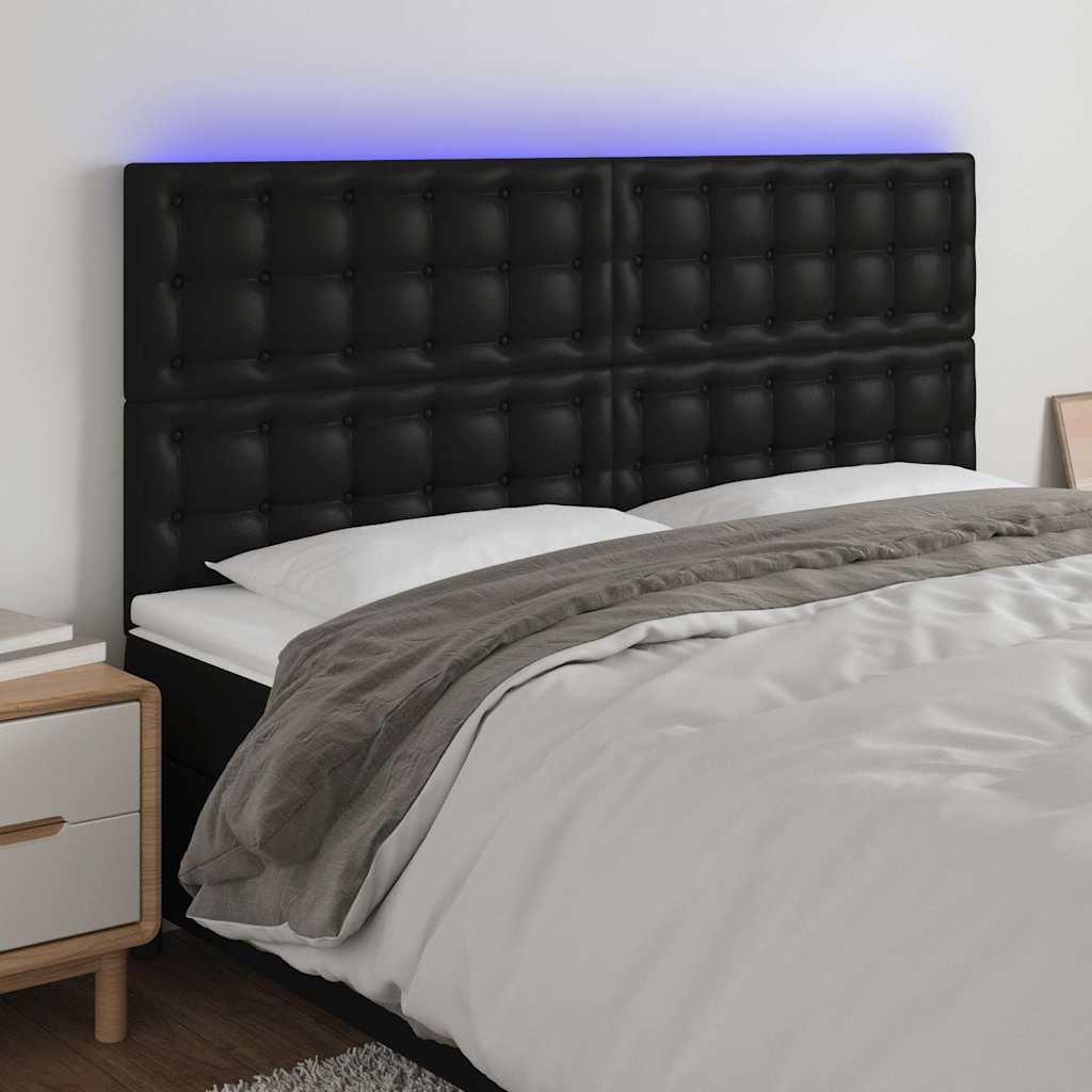 Fekete műbőr LED-es fejtámla 200x5x118/128 cm