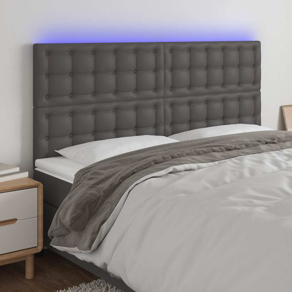 Szürke műbőr LED-es fejtámla 200x5x118/128 cm
