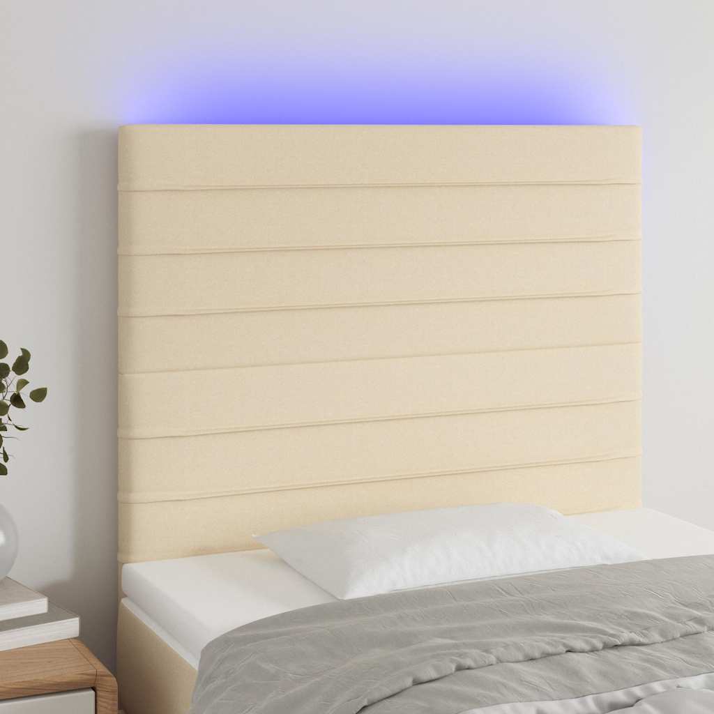 Krémszínű szövet LED-es fejtámla 90x5x118/128 cm