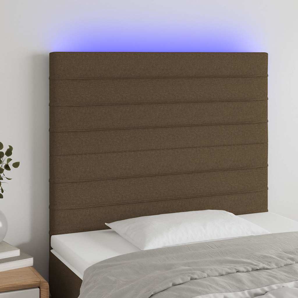Sötétbarna szövet LED-es fejtámla 100x5x118/128 cm