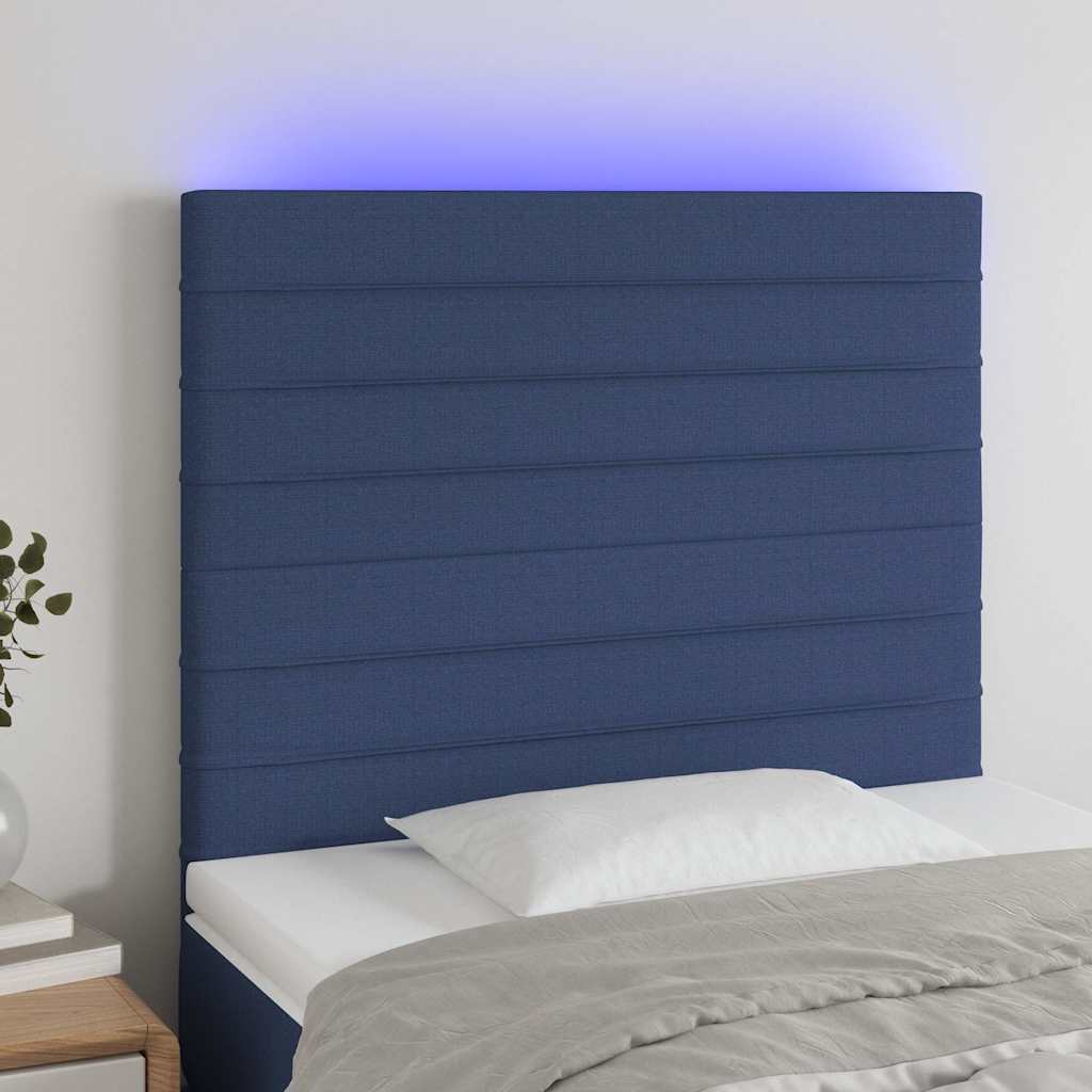 Kék szövet LED-es fejtámla 100x5x118/128 cm