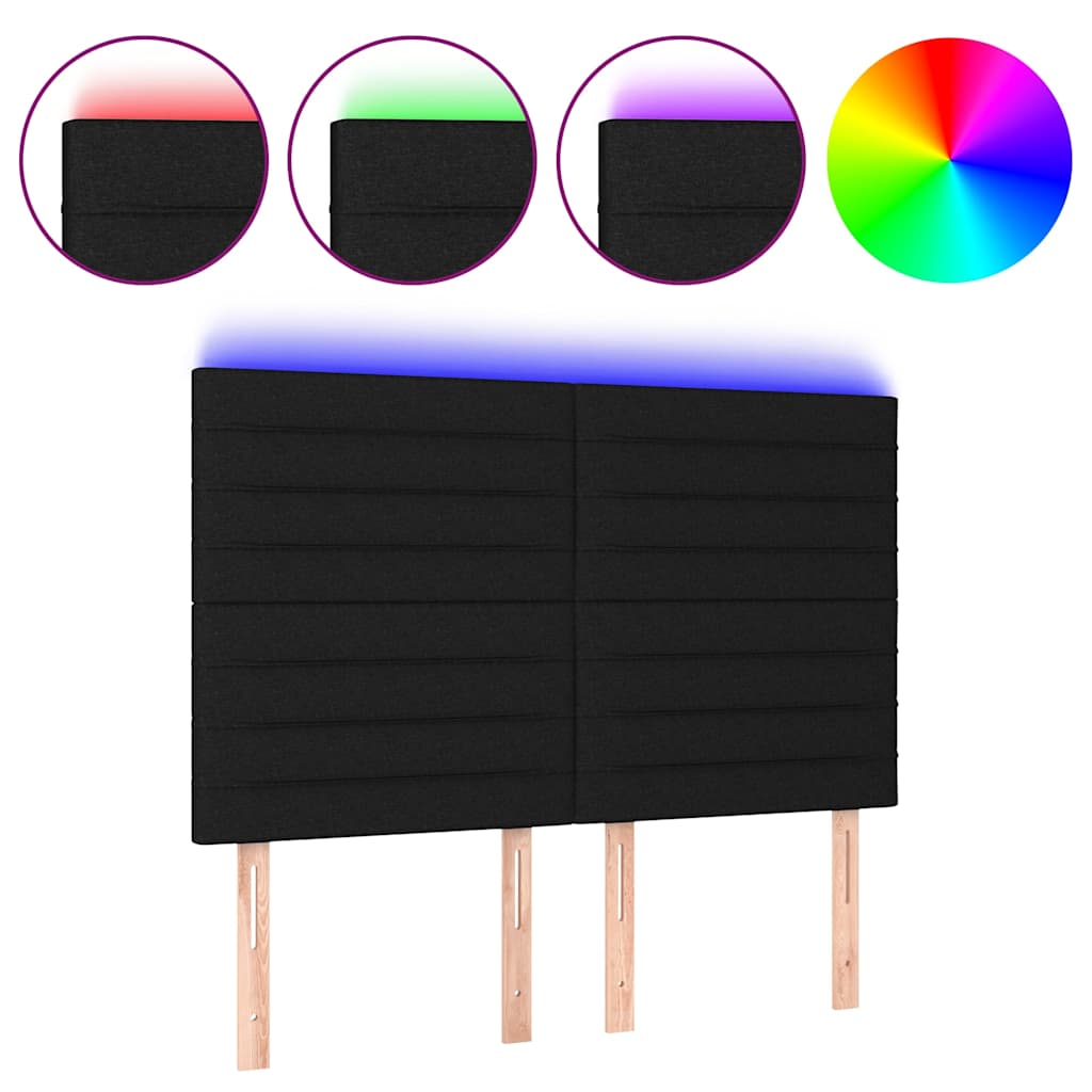 Fekete szövet LED-es fejtámla 144x5x118/128 cm 2