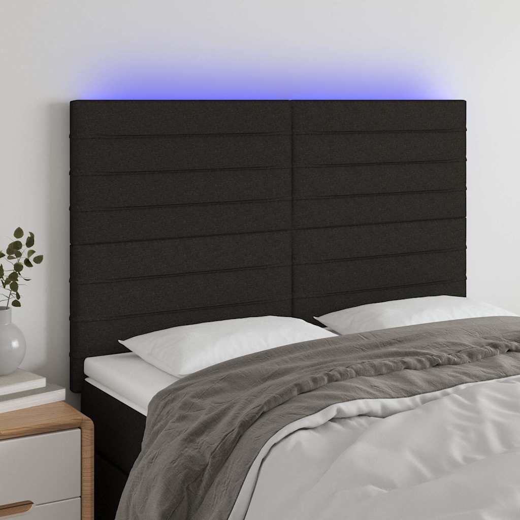Fekete szövet LED-es fejtámla 144x5x118/128 cm