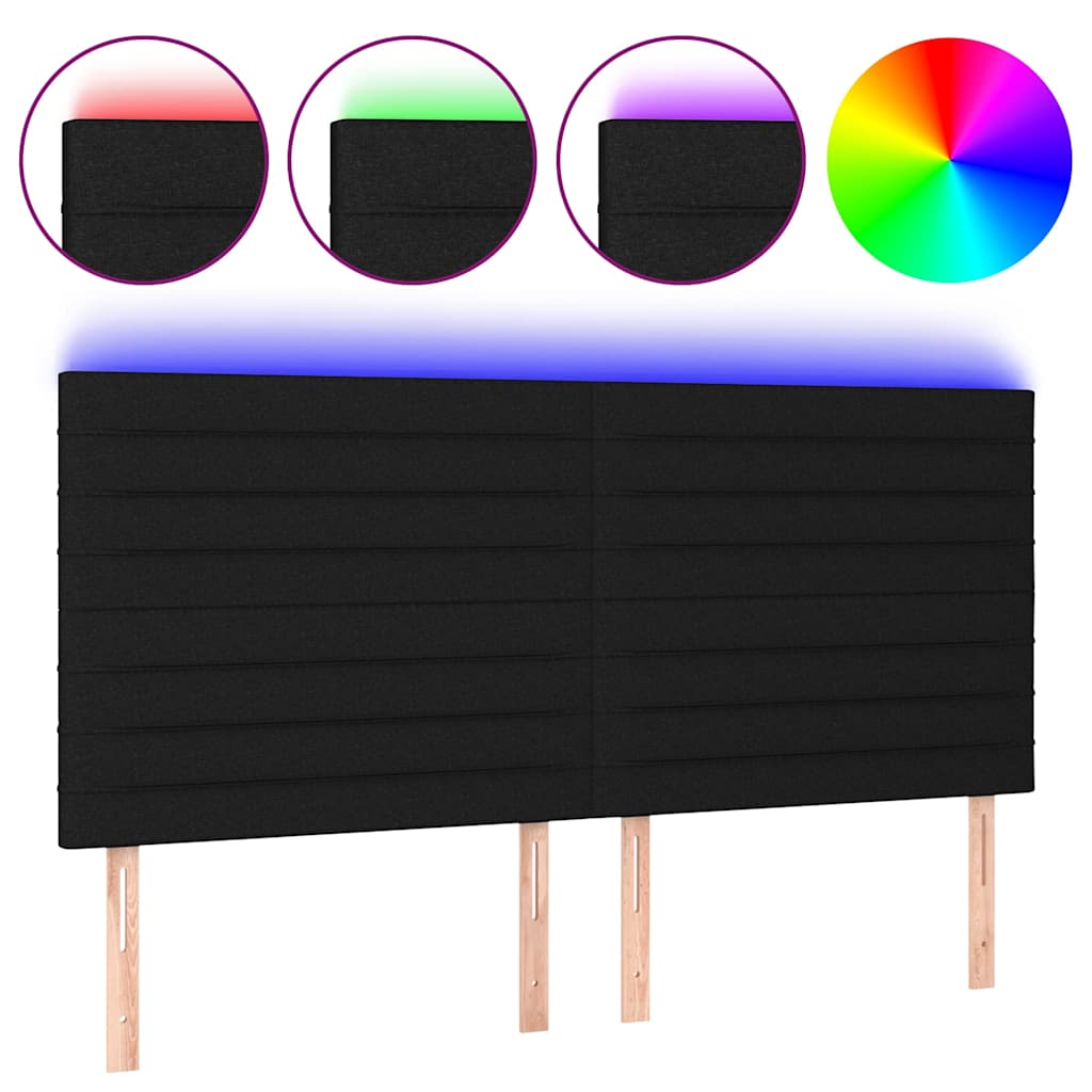 Fekete szövet LED-es fejtámla 160x5x118/128 cm 2