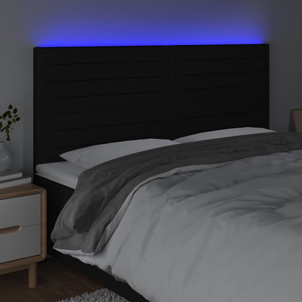 Fekete szövet LED-es fejtámla 160x5x118/128 cm 3