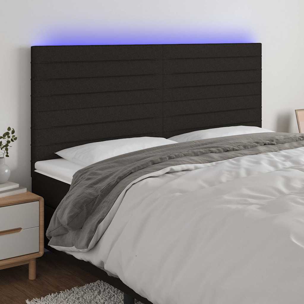 Fekete szövet LED-es fejtámla 160x5x118/128 cm
