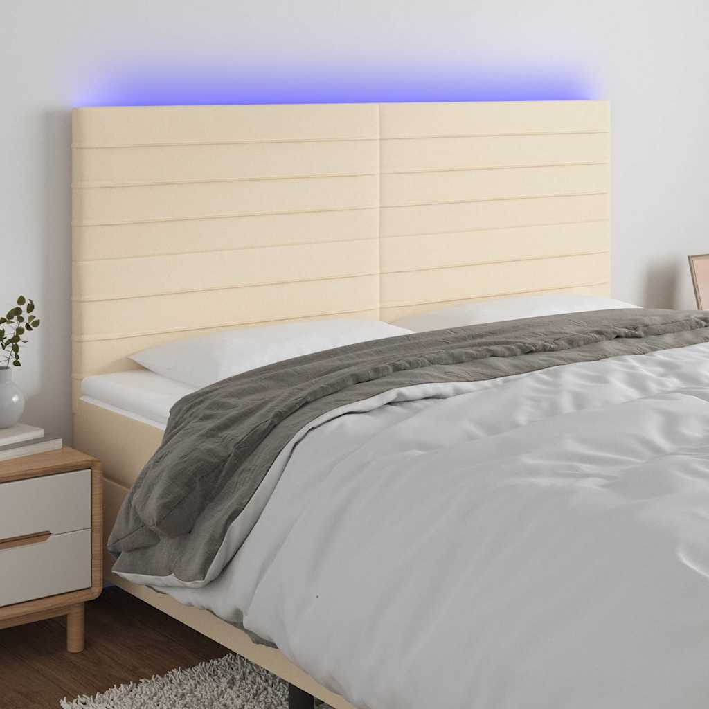 Krémszínű szövet LED-es fejtámla 180x5x118/128 cm