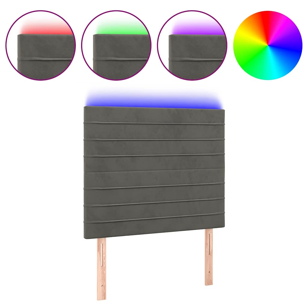 Sötétszürke bársony LED-es fejtámla 100x5x118/128 cm 2